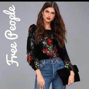 Free people babe  black. red velvet embroidery bodysuite small